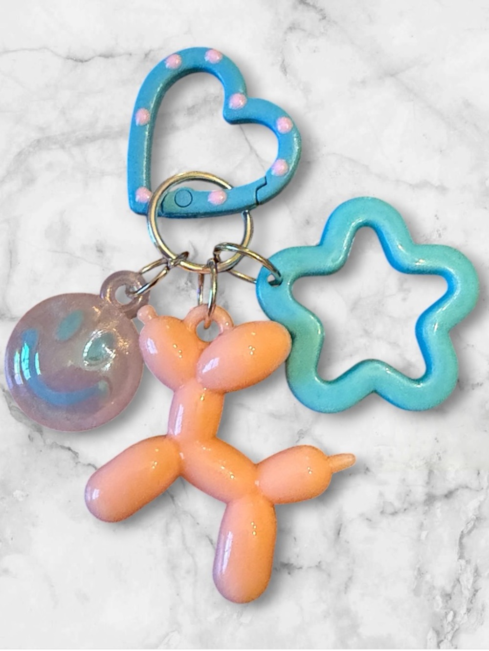 Balloon Dog Charm Key & Card Holder - Blue and Peach